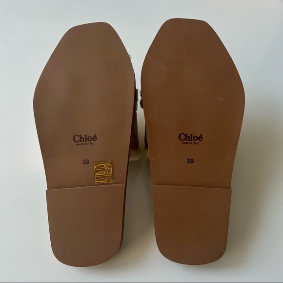 NWT Chloé Woody Shearling Slides in Soft Tan 39 EU - Picture 9 of 9